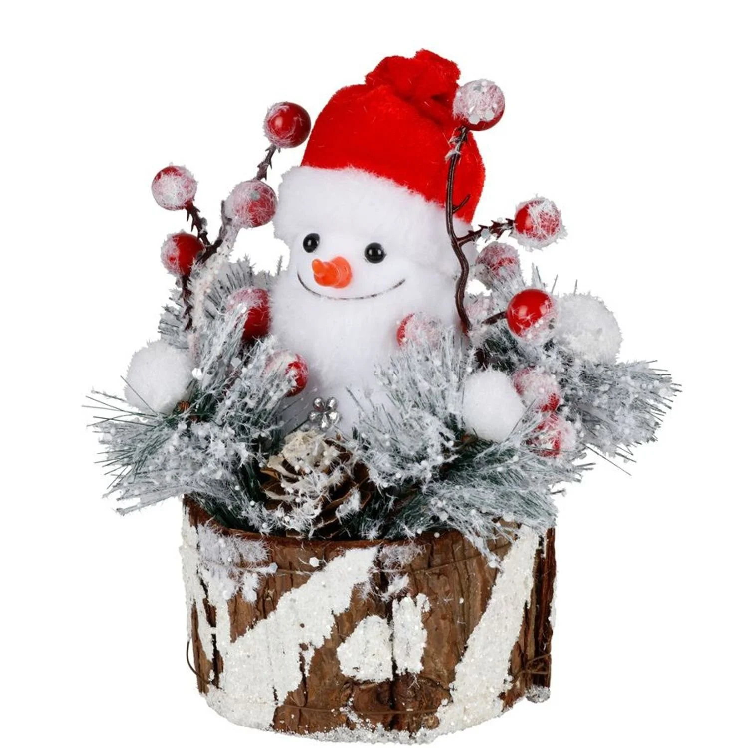 Weihnachtliche Dekofigur Schneemann auf Baumstumpf